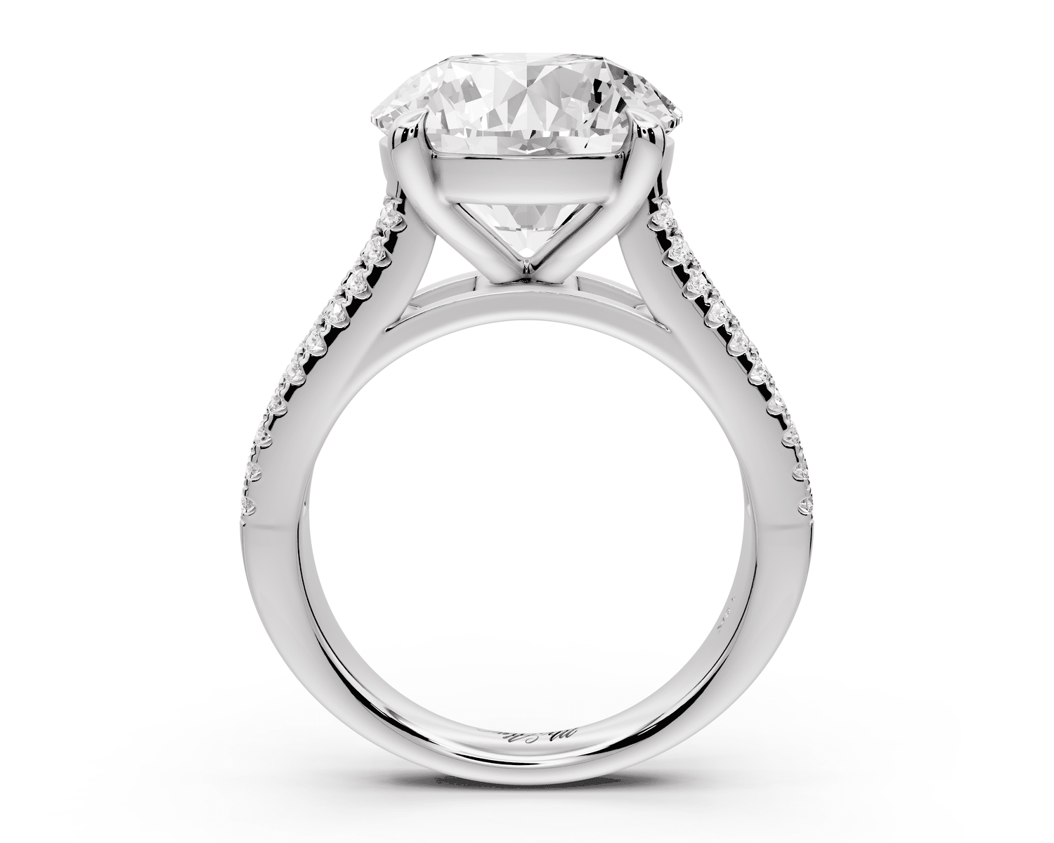 Estelle - 5ct 18k white gold round diamond with emerald and round cut accent stones half band cathedral engagamengt ring - Mr. Alex Jewelry