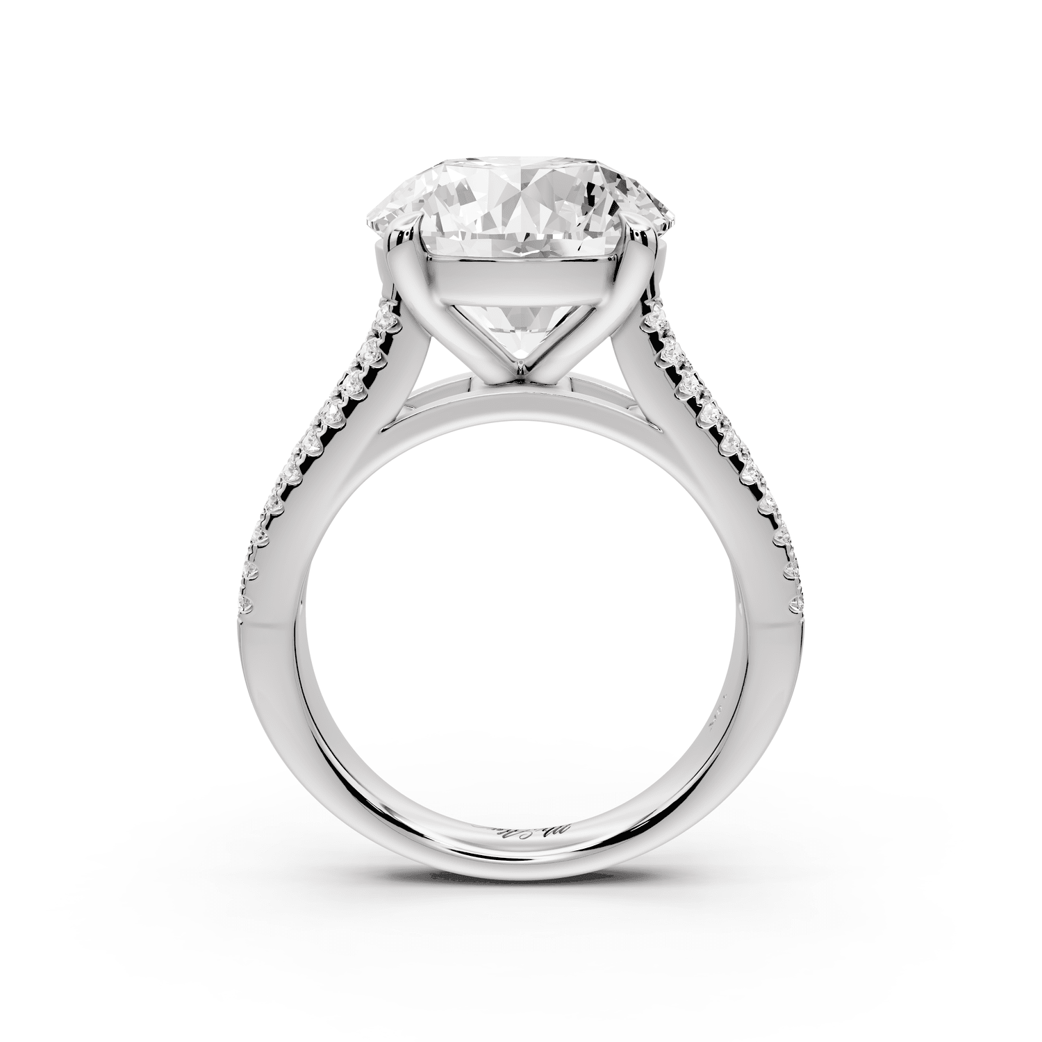 Estelle - 5ct 18k white gold round diamond with emerald and round cut accent stones half band cathedral engagamengt ring - Mr. Alex Jewelry