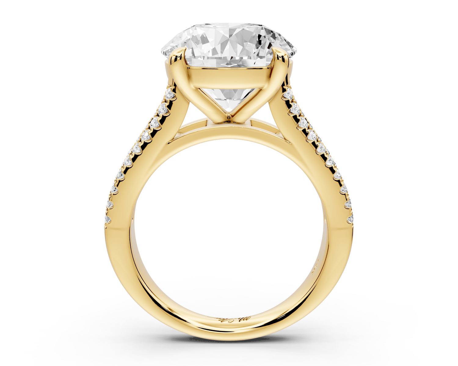 Estelle - 5ct 18k yellow gold round diamond with emerald and round cut accent stones half band cathedral engagamengt ring - Mr. Alex Jewelry