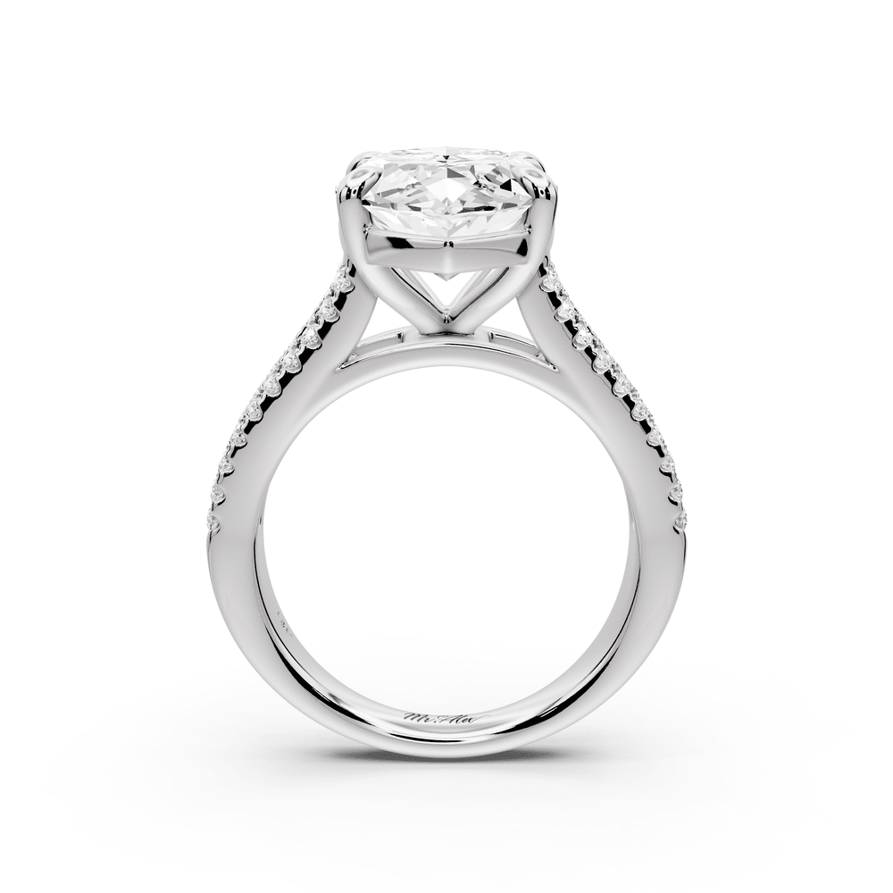 Estelle - 5ct platinum marquise diamond with emerald and round cut accent stones half band cathedral engagement ring - Mr. Alex Jewelry