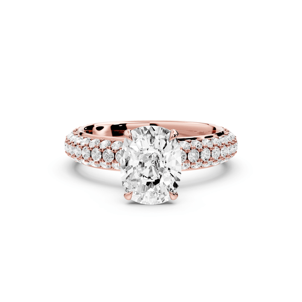 Evelina - 2ct 14k rose gold ecushion wrap around Halo Rollover Pavé Diamond Crown Engagement Ring - Mr. Alex Jewelry