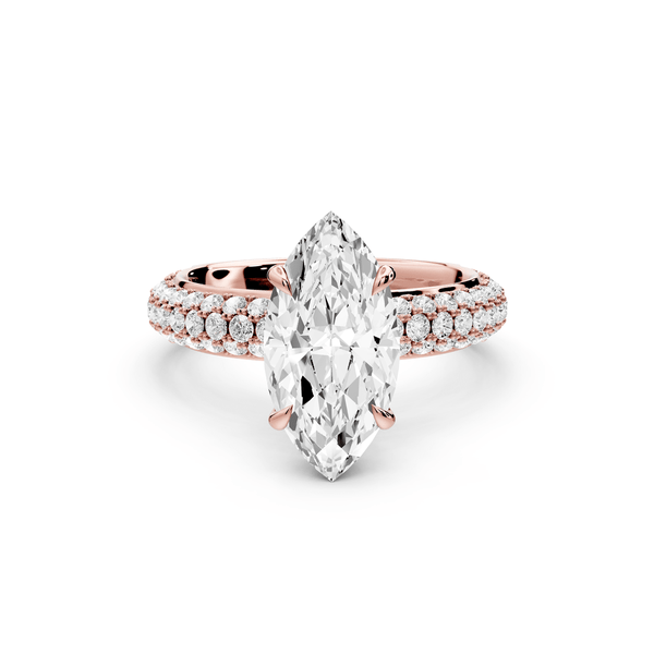 Evelina - 2ct 14k rose gold marquise wrap around Halo Rollover Pavé Diamond Crown Engagement Ring - Mr. Alex Jewelry