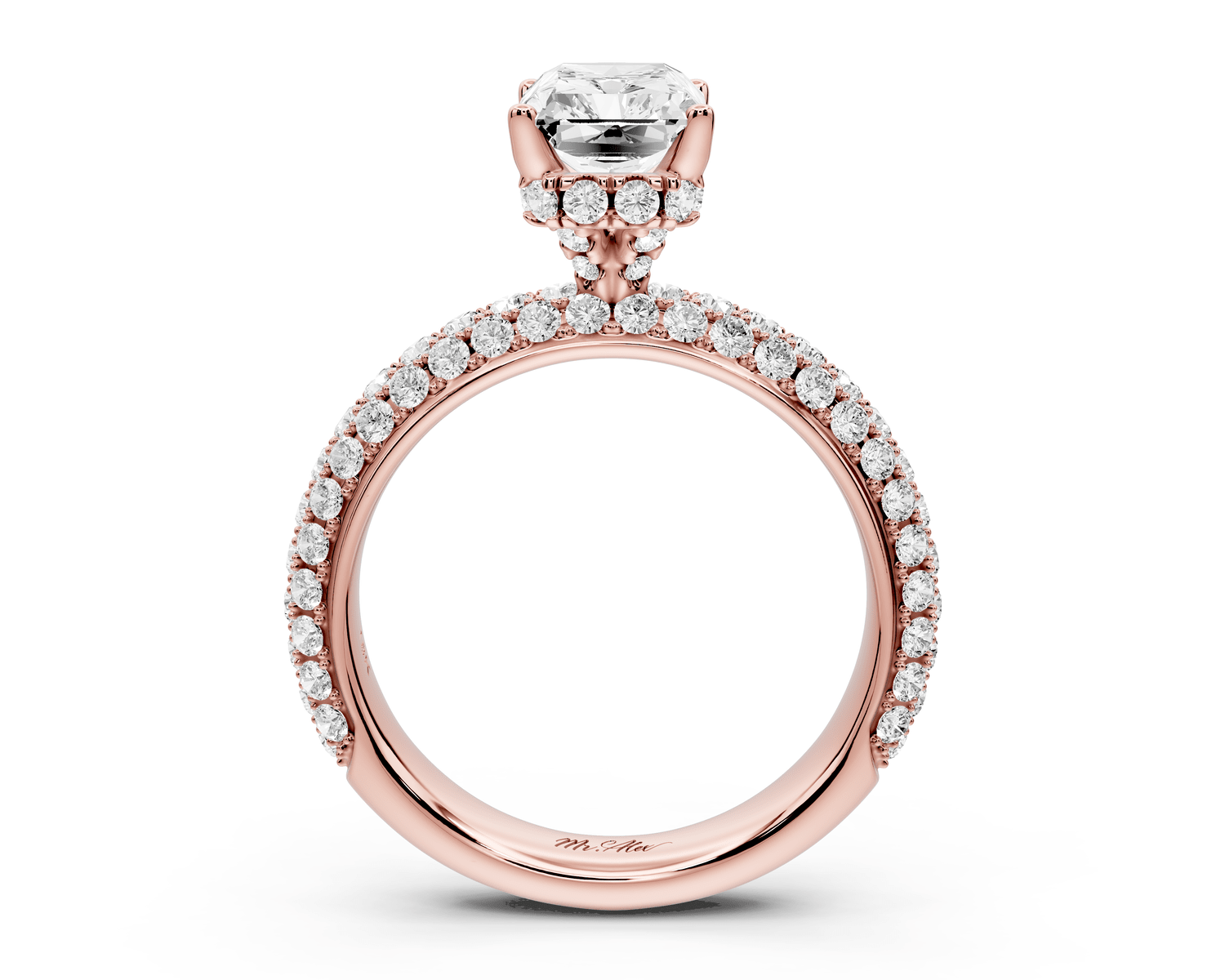 Evelina - 2ct 14k rose gold radiant wrap around Halo Rollover Pavé Diamond Crown Engagement Ring - Mr. Alex Jewelry