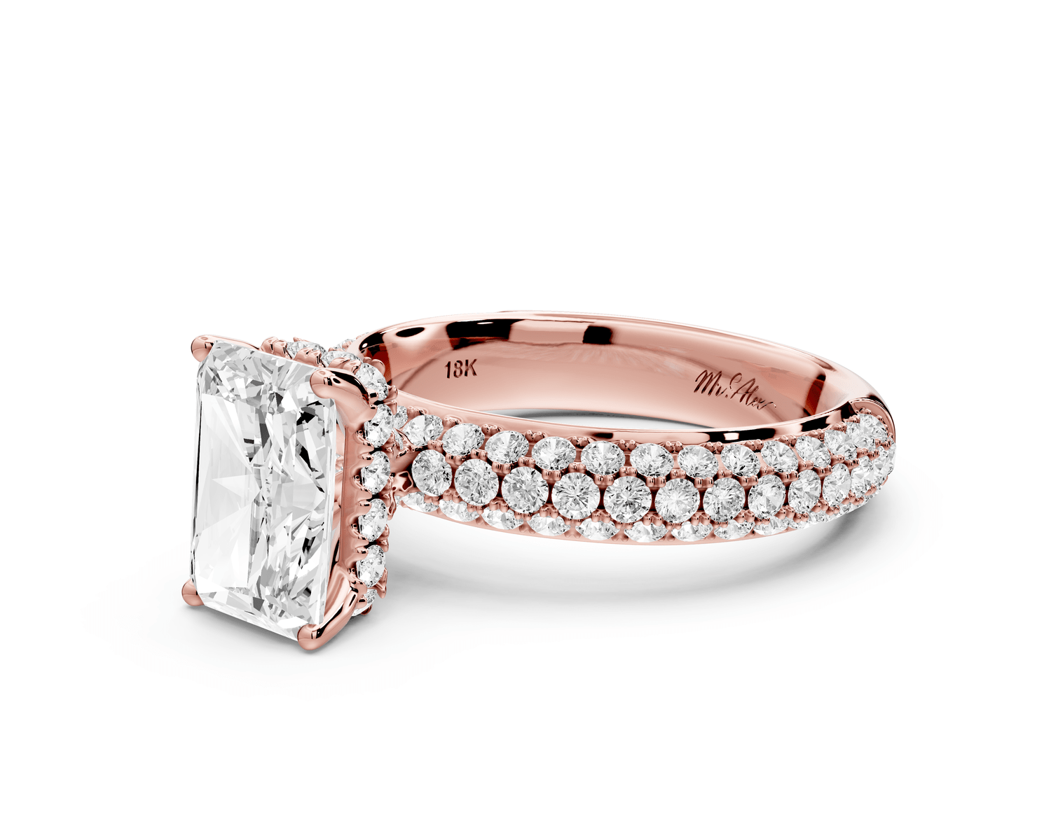 Evelina - 2ct 14k rose gold radiant wrap around Halo Rollover Pavé Diamond Crown Engagement Ring - Mr. Alex Jewelry