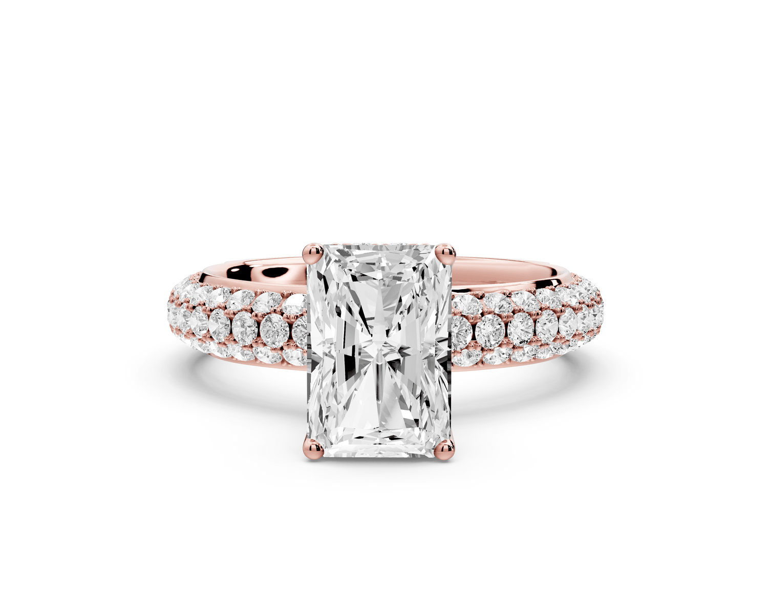 Evelina - 2ct 14k rose gold radiant wrap around Halo Rollover Pavé Diamond Crown Engagement Ring - Mr. Alex Jewelry