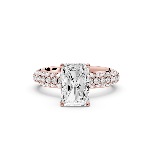 Evelina - 2ct 14k rose gold radiant wrap around Halo Rollover Pavé Diamond Crown Engagement Ring - Mr. Alex Jewelry