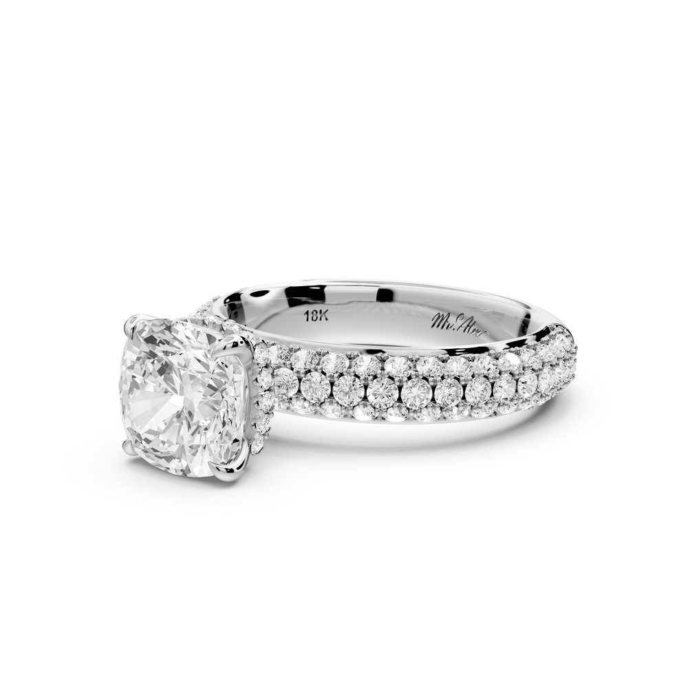 Evelina - 2ct 14k white gold cushion wrap around Halo Rollover Pavé Diamond Crown Engagement Ring - Mr. Alex Jewelry