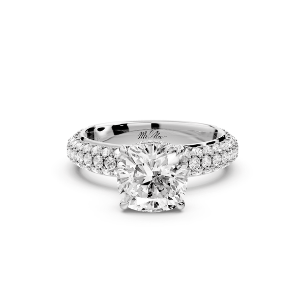 Evelina - 2ct 14k white gold cushion wrap around Halo Rollover Pavé Diamond Crown Engagement Ring - Mr. Alex Jewelry
