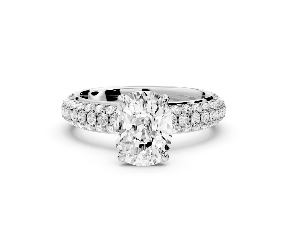 Evelina - 2ct 14k white gold ecushion wrap around Halo Rollover Pavé Diamond Crown Engagement Ring - Mr. Alex Jewelry