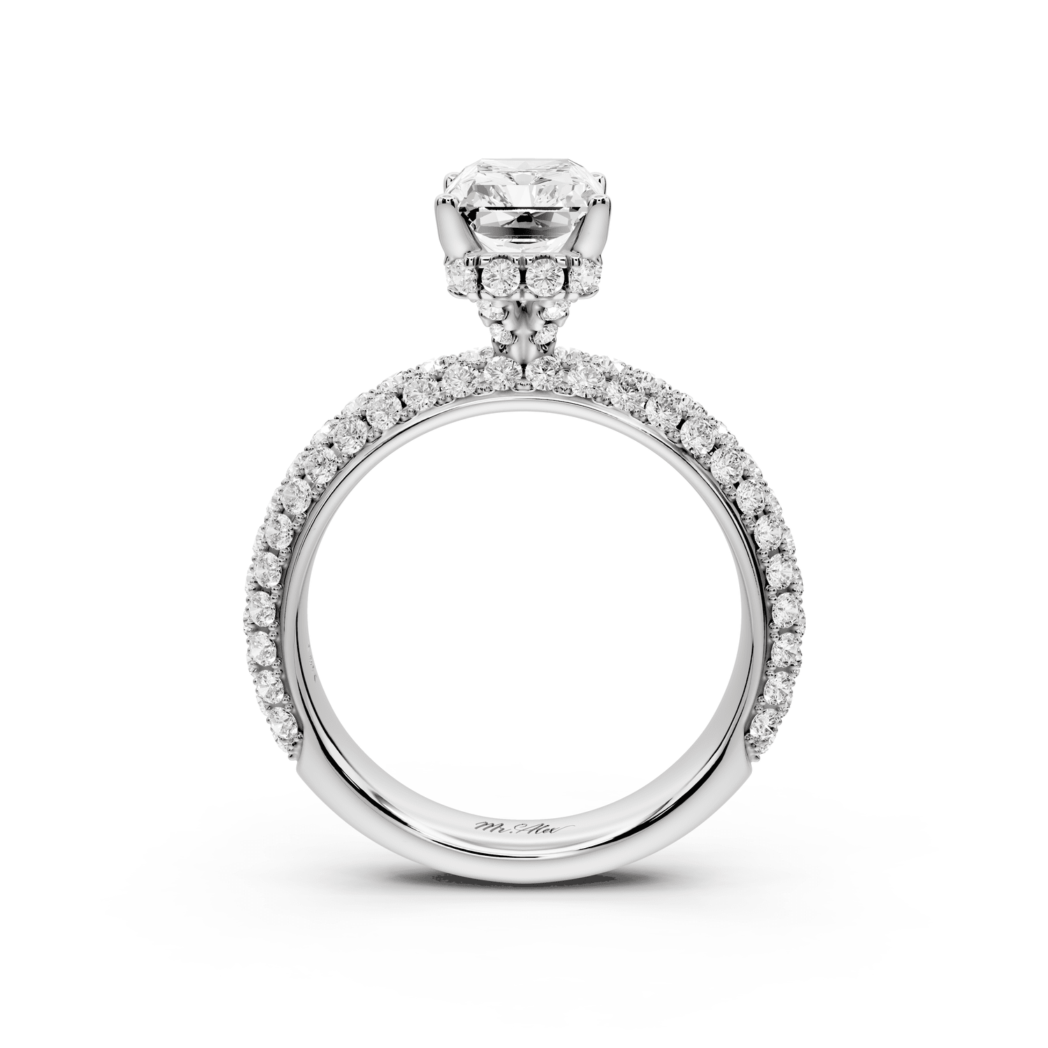 Evelina - 2ct 14k white gold radiant wrap around Halo Rollover Pavé Diamond Crown Engagement Ring - Mr. Alex Jewelry