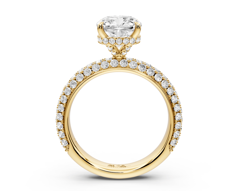 Evelina - 2ct 14k yellow gold cushion wrap around Halo Rollover Pavé Diamond Crown Engagement Ring - Mr. Alex Jewelry