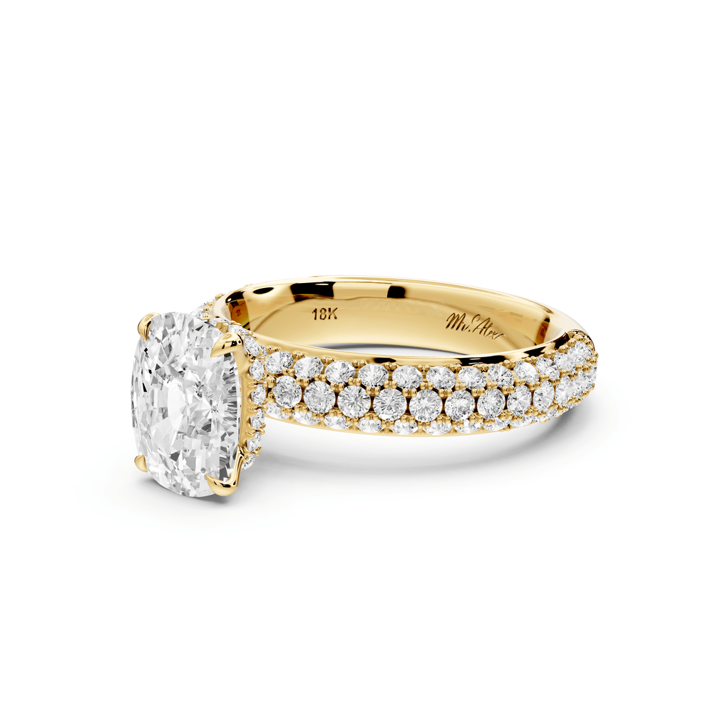 Evelina - 2ct 14k yellow gold ecushion wrap around Halo Rollover Pavé Diamond Crown Engagement Ring - Mr. Alex Jewelry