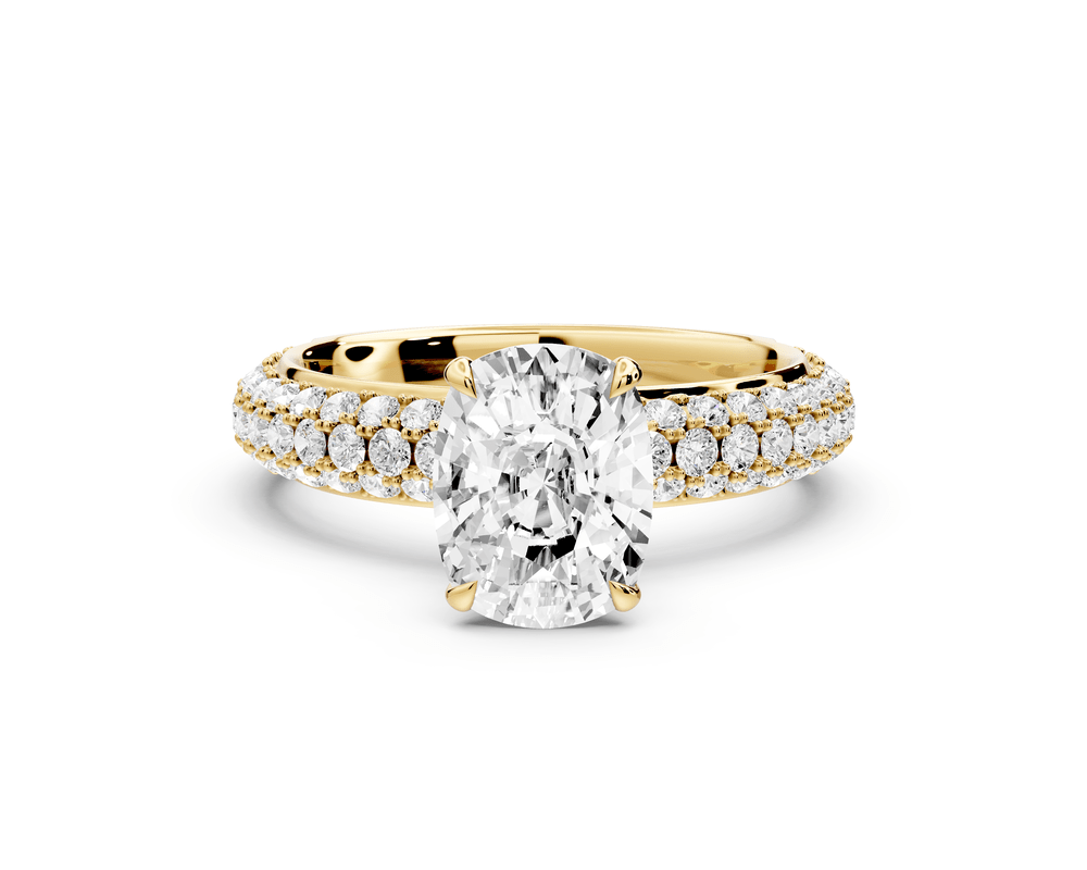 Evelina - 2ct 14k yellow gold ecushion wrap around Halo Rollover Pavé Diamond Crown Engagement Ring - Mr. Alex Jewelry