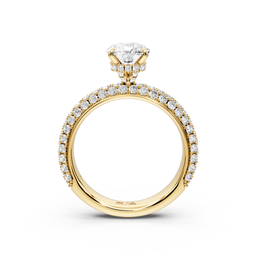 Evelina - 2ct 14k yellow gold ecushion wrap around Halo Rollover Pavé Diamond Crown Engagement Ring - Mr. Alex Jewelry