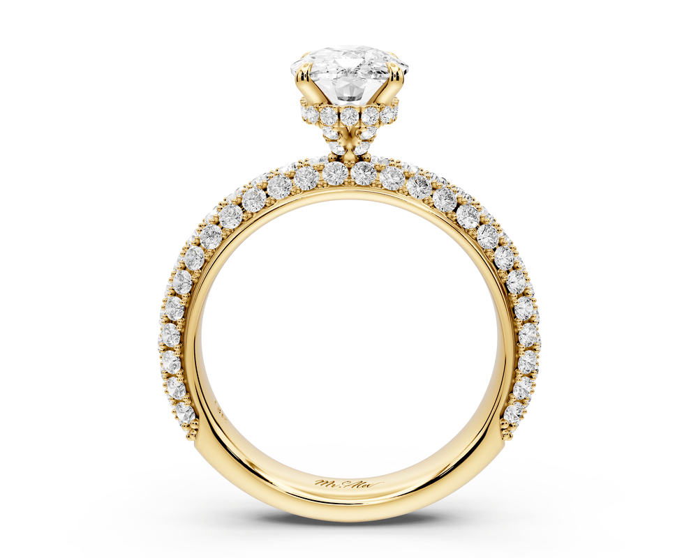 Evelina - 2ct 14k yellow gold ecushion wrap around Halo Rollover Pavé Diamond Crown Engagement Ring - Mr. Alex Jewelry