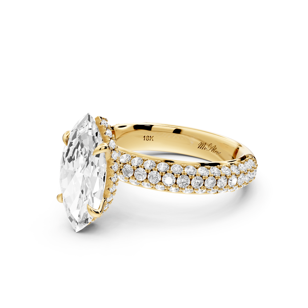Evelina - 2ct 14k yellow gold marquise wrap around Halo Rollover Pavé Diamond Crown Engagement Ring - Mr. Alex Jewelry