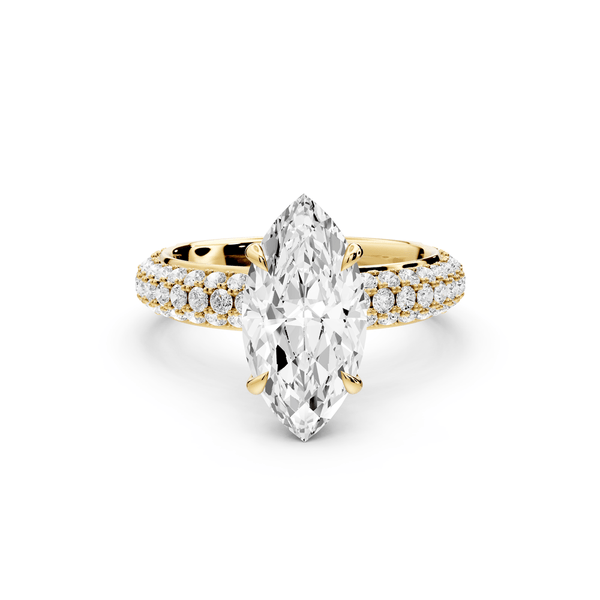 Evelina - 2ct 14k yellow gold marquise wrap around Halo Rollover Pavé Diamond Crown Engagement Ring - Mr. Alex Jewelry