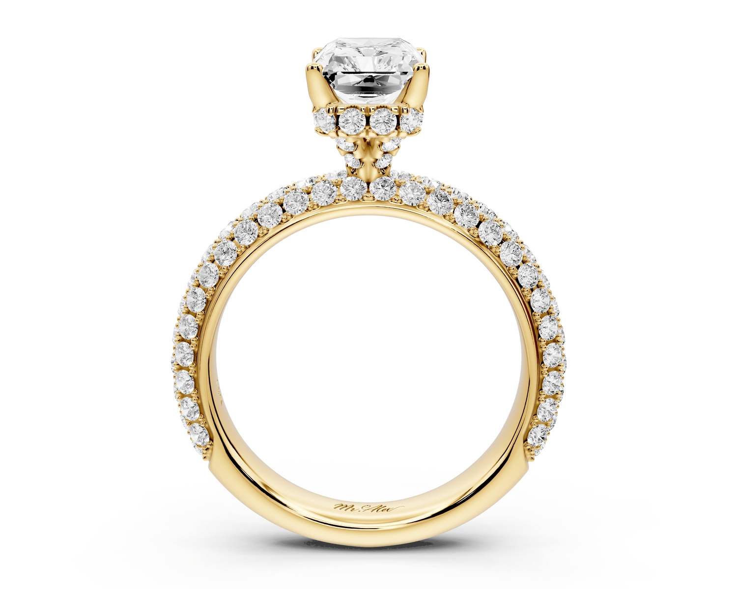 Evelina - 2ct 14k yellow gold radiant wrap around Halo Rollover Pavé Diamond Crown Engagement Ring - Mr. Alex Jewelry