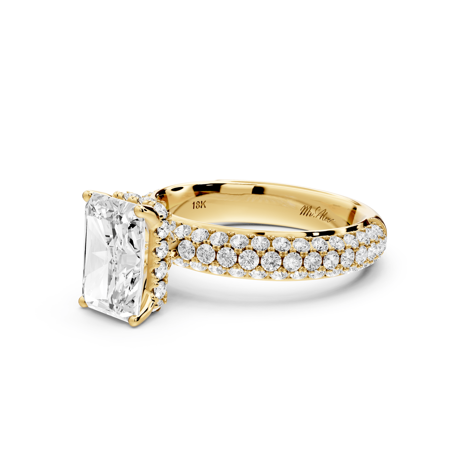 Evelina - 2ct 14k yellow gold radiant wrap around Halo Rollover Pavé Diamond Crown Engagement Ring - Mr. Alex Jewelry