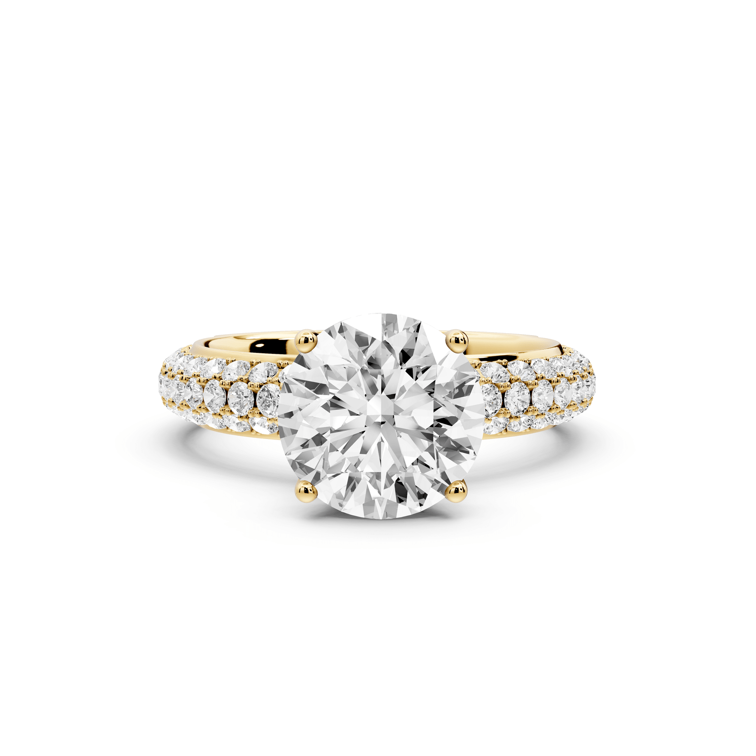 Evelina - 2ct 14k yellow gold round wrap around Halo Rollover Pavé Diamond Crown Engagement Ring - Mr. Alex Jewelry