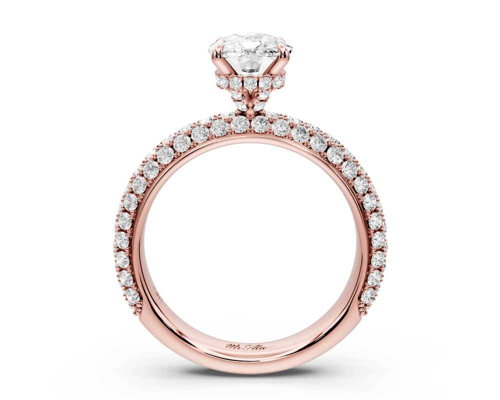 Evelina - 2ct 18k rose gold ecushion wrap around Halo Rollover Pavé Diamond Crown Engagement Ring - Mr. Alex Jewelry