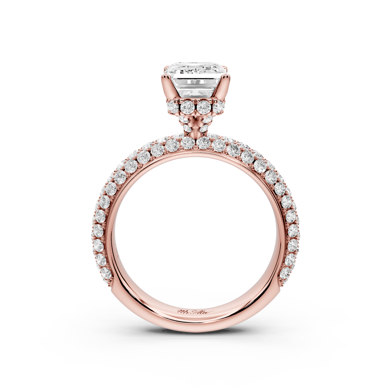 Evelina - 2ct 18k rose gold emerald wrap around Halo Rollover Pavé Diamond Crown Engagement Ring - Mr. Alex Jewelry