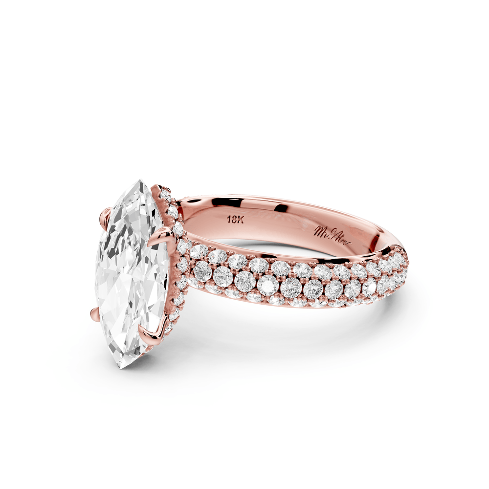 Evelina - 2ct 18k rose gold marquise wrap around Halo Rollover Pavé Diamond Crown Engagement Ring - Mr. Alex Jewelry