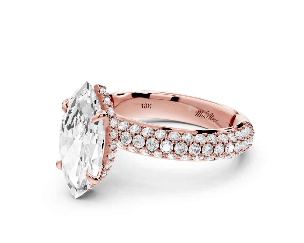 Evelina - 2ct 18k rose gold marquise wrap around Halo Rollover Pavé Diamond Crown Engagement Ring - Mr. Alex Jewelry