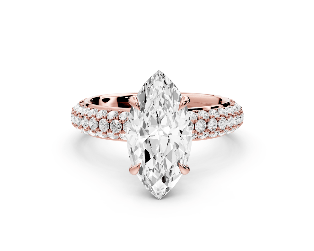 Evelina - 2ct 18k rose gold marquise wrap around Halo Rollover Pavé Diamond Crown Engagement Ring - Mr. Alex Jewelry