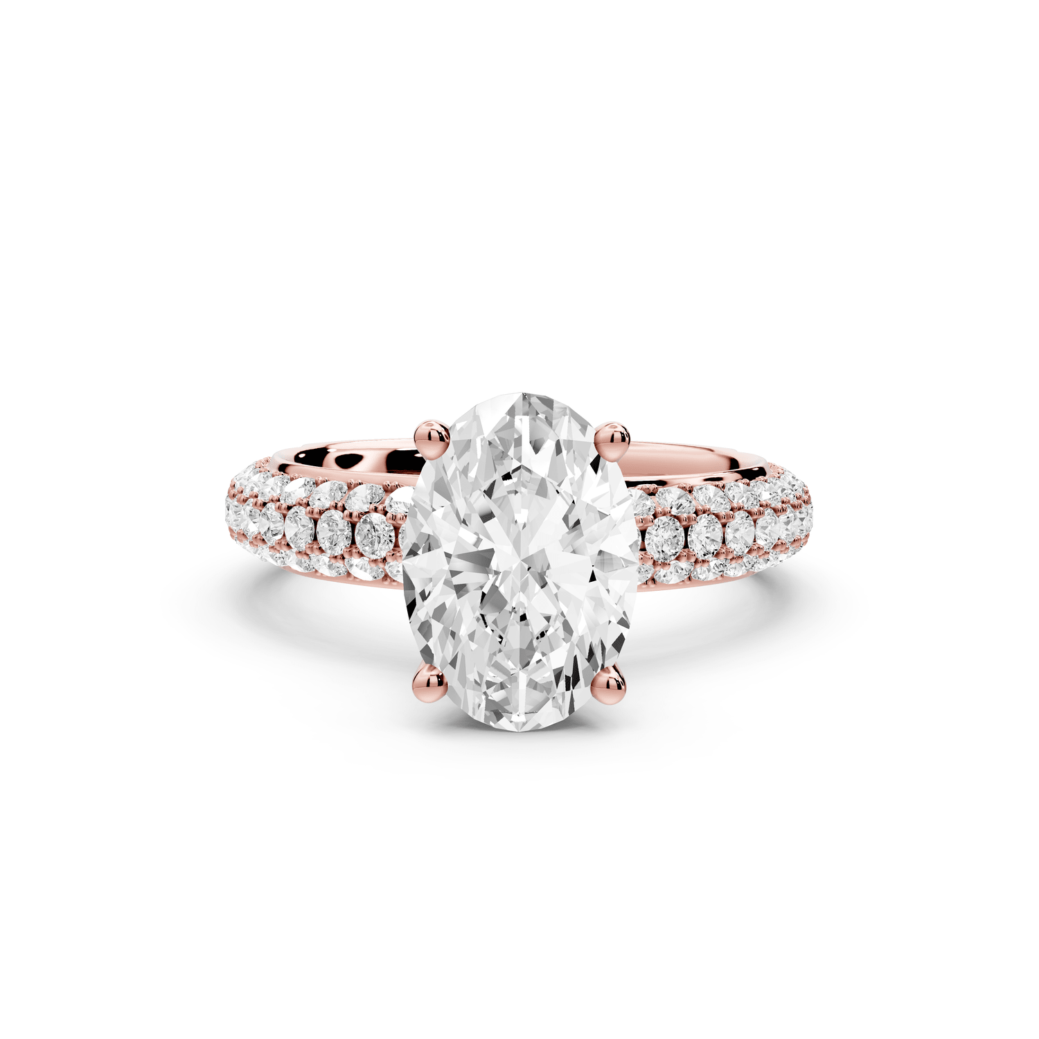 Evelina - 2ct 18k rose gold oval wrap around Halo Rollover Pavé Diamond Crown Engagement Ring - Mr. Alex Jewelry