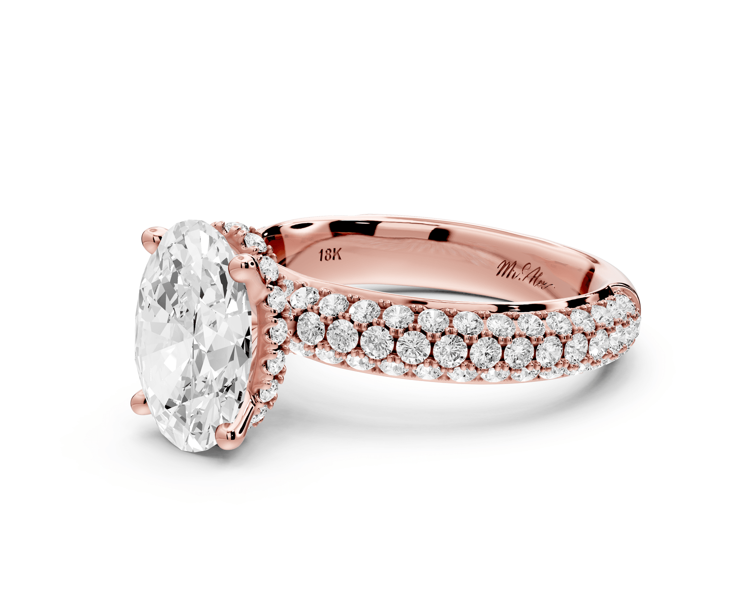 Evelina - 2ct 18k rose gold oval wrap around Halo Rollover Pavé Diamond Crown Engagement Ring - Mr. Alex Jewelry