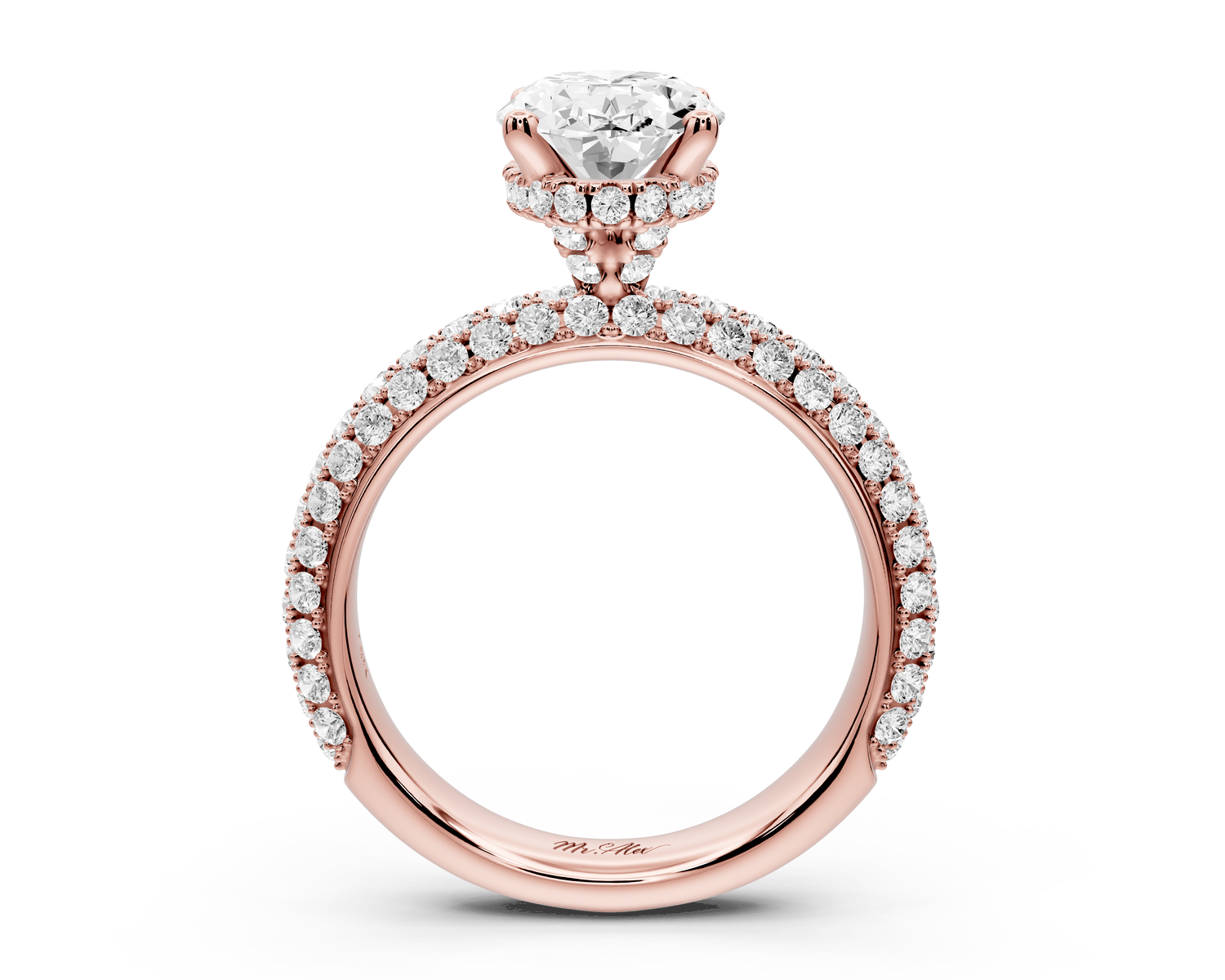 Evelina - 2ct 18k rose gold oval wrap around Halo Rollover Pavé Diamond Crown Engagement Ring - Mr. Alex Jewelry