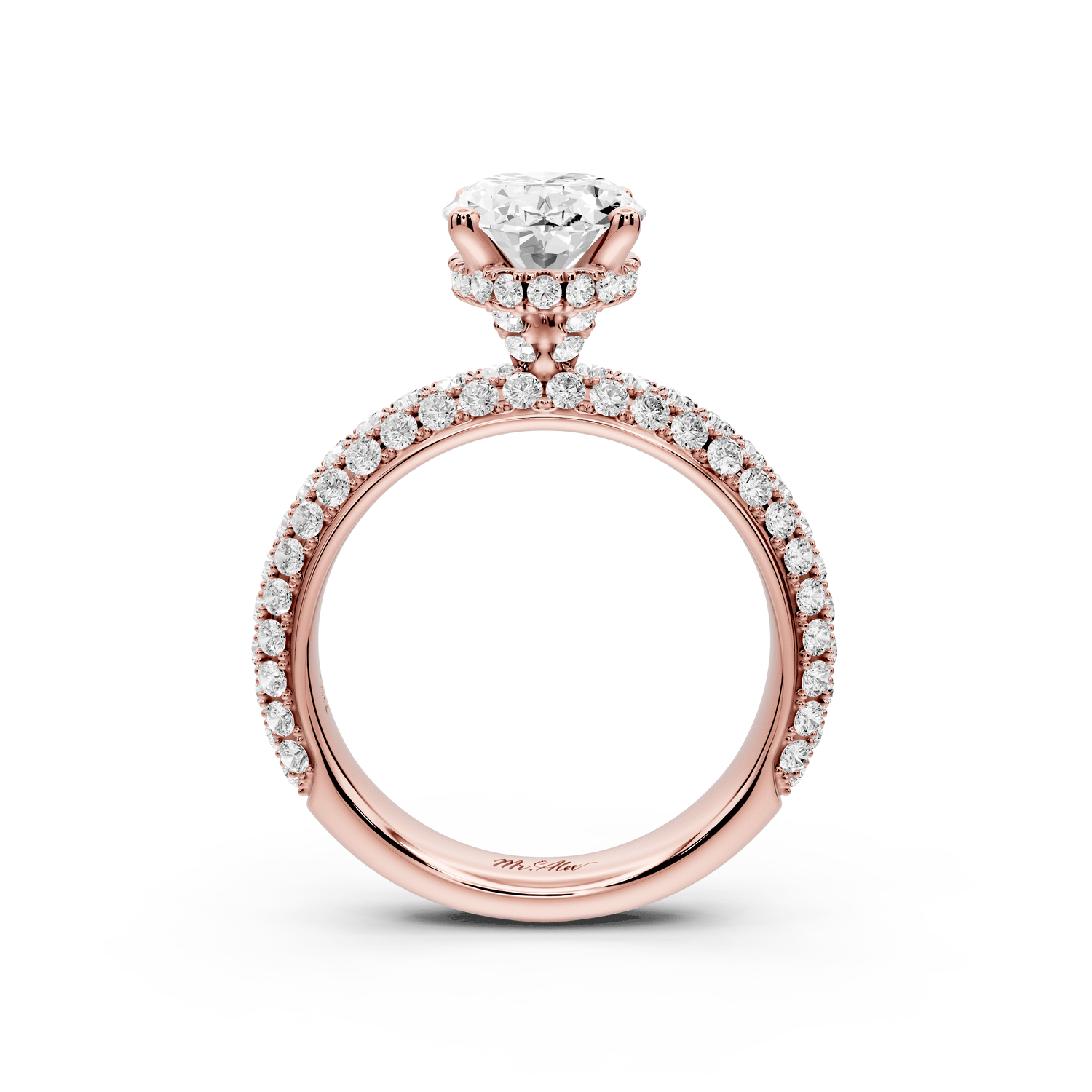 Evelina - 2ct 18k rose gold oval wrap around Halo Rollover Pavé Diamond Crown Engagement Ring - Mr. Alex Jewelry