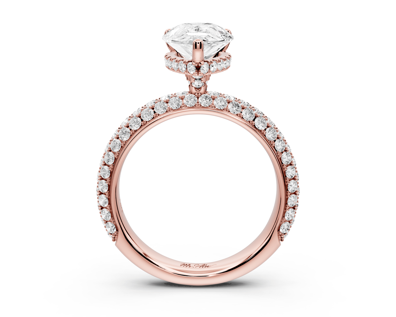 Evelina - 2ct 18k rose gold pear wrap around Halo Rollover Pavé Diamond Crown Engagement Ring - Mr. Alex Jewelry