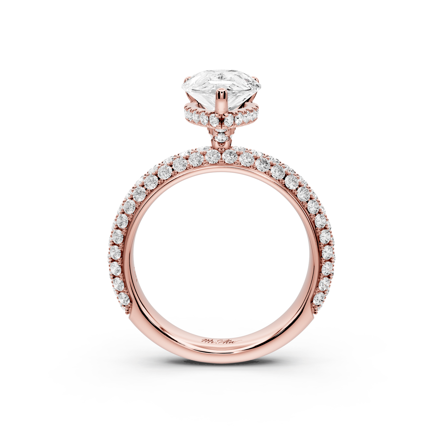 Evelina - 2ct 18k rose gold pear wrap around Halo Rollover Pavé Diamond Crown Engagement Ring - Mr. Alex Jewelry
