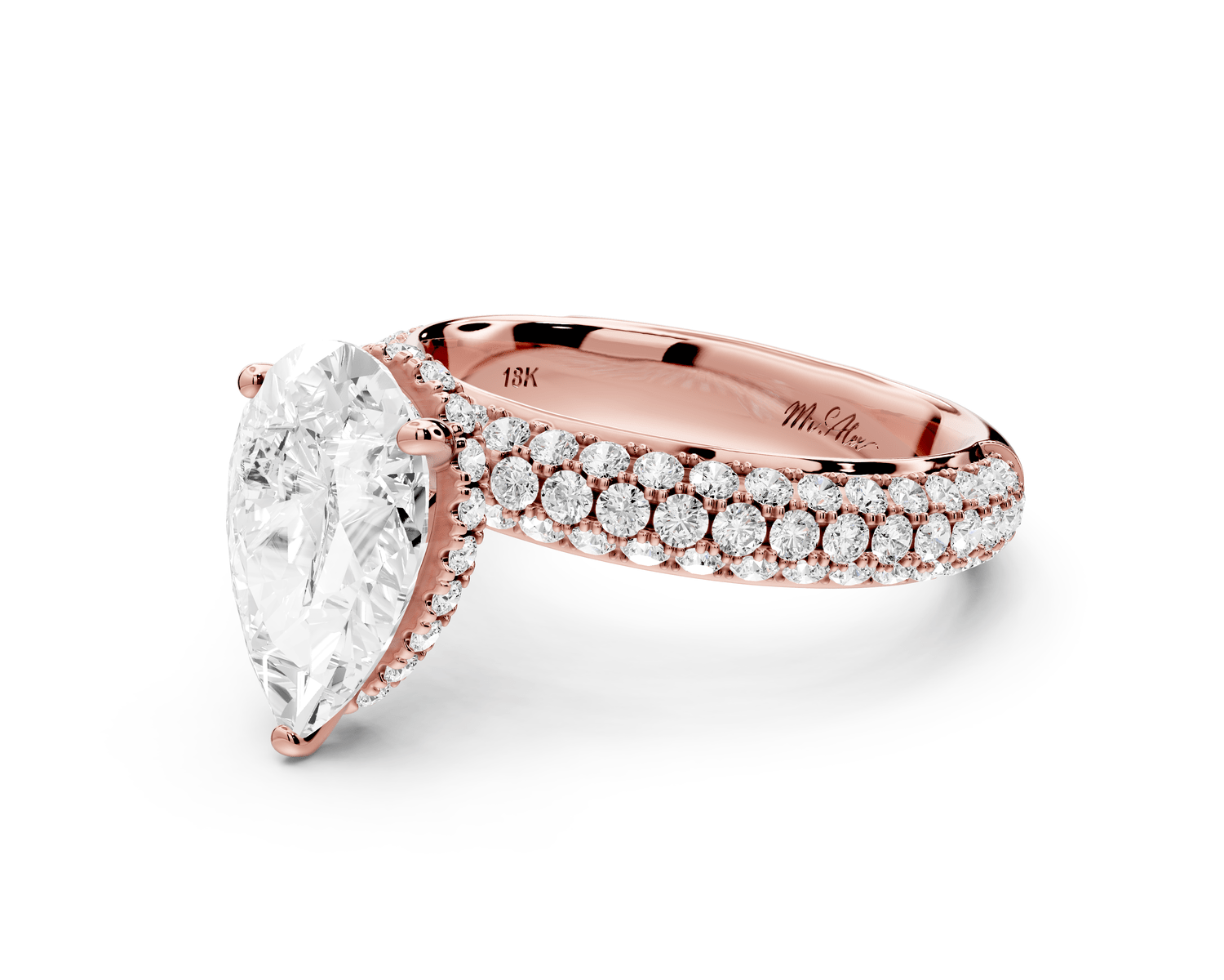 Evelina - 2ct 18k rose gold pear wrap around Halo Rollover Pavé Diamond Crown Engagement Ring - Mr. Alex Jewelry