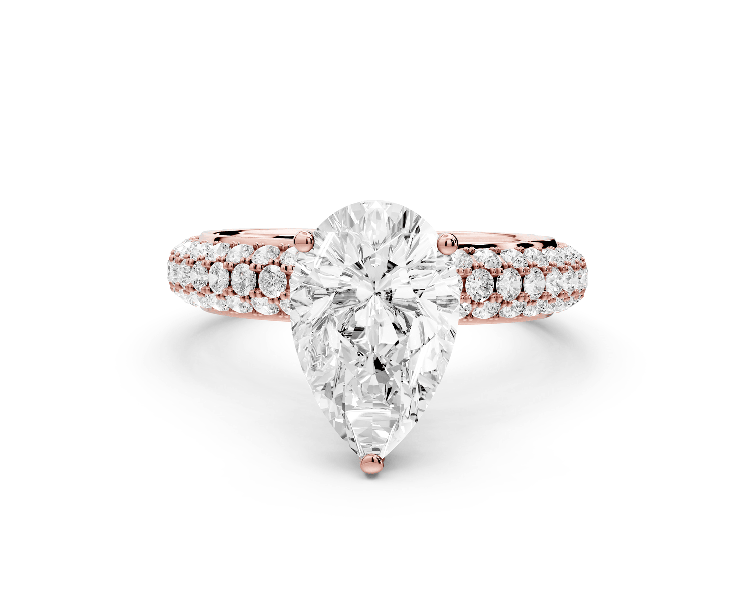 Evelina - 2ct 18k rose gold pear wrap around Halo Rollover Pavé Diamond Crown Engagement Ring - Mr. Alex Jewelry