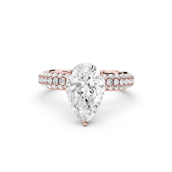 Evelina - 2ct 18k rose gold pear wrap around Halo Rollover Pavé Diamond Crown Engagement Ring - Mr. Alex Jewelry