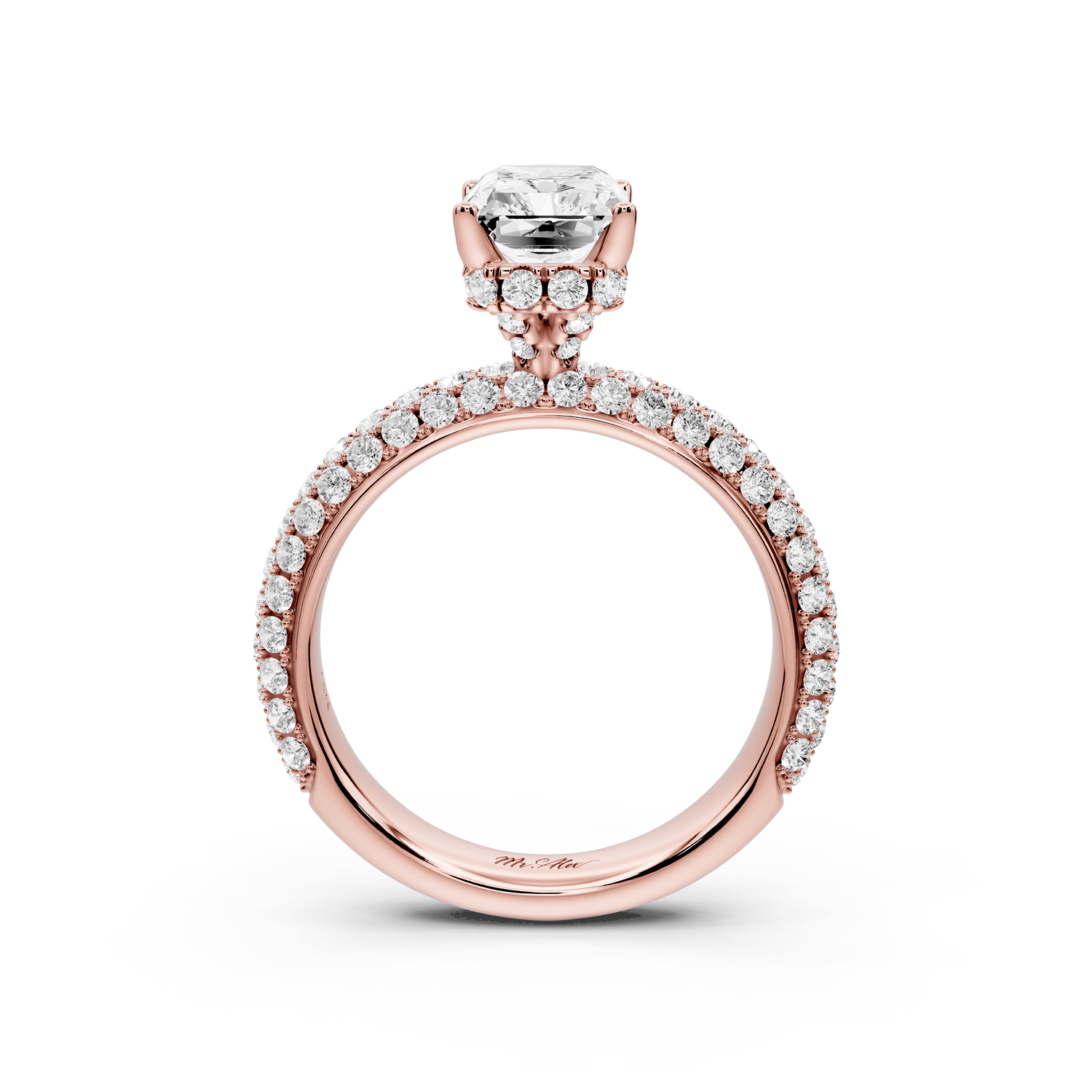 Evelina - 2ct 18k rose gold radiant wrap around Halo Rollover Pavé Diamond Crown Engagement Ring - Mr. Alex Jewelry