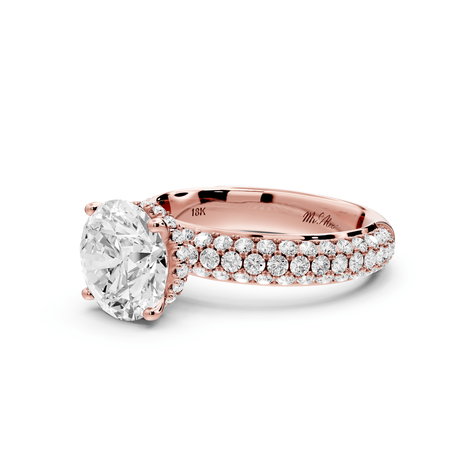 Evelina - 2ct 18k rose gold round wrap around Halo Rollover Pavé Diamond Crown Engagement Ring - Mr. Alex Jewelry
