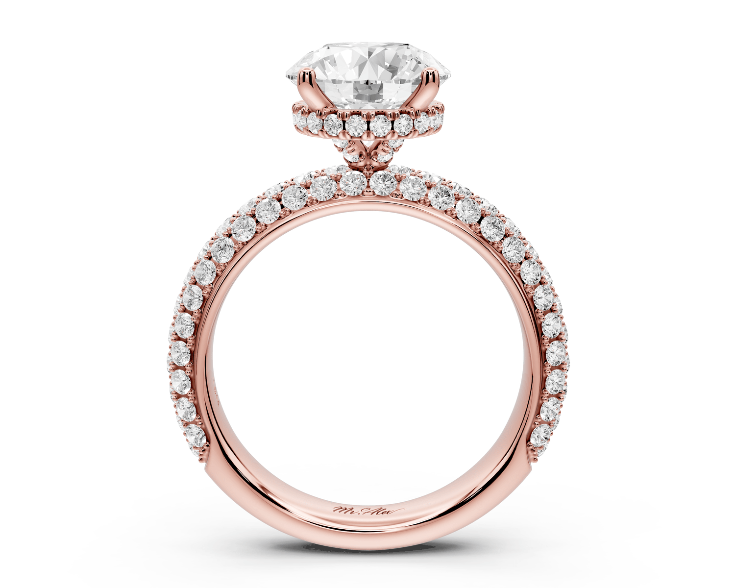 Evelina - 2ct 18k rose gold round wrap around Halo Rollover Pavé Diamond Crown Engagement Ring - Mr. Alex Jewelry