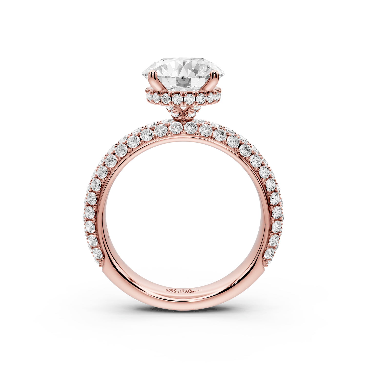 Evelina - 2ct 18k rose gold round wrap around Halo Rollover Pavé Diamond Crown Engagement Ring - Mr. Alex Jewelry