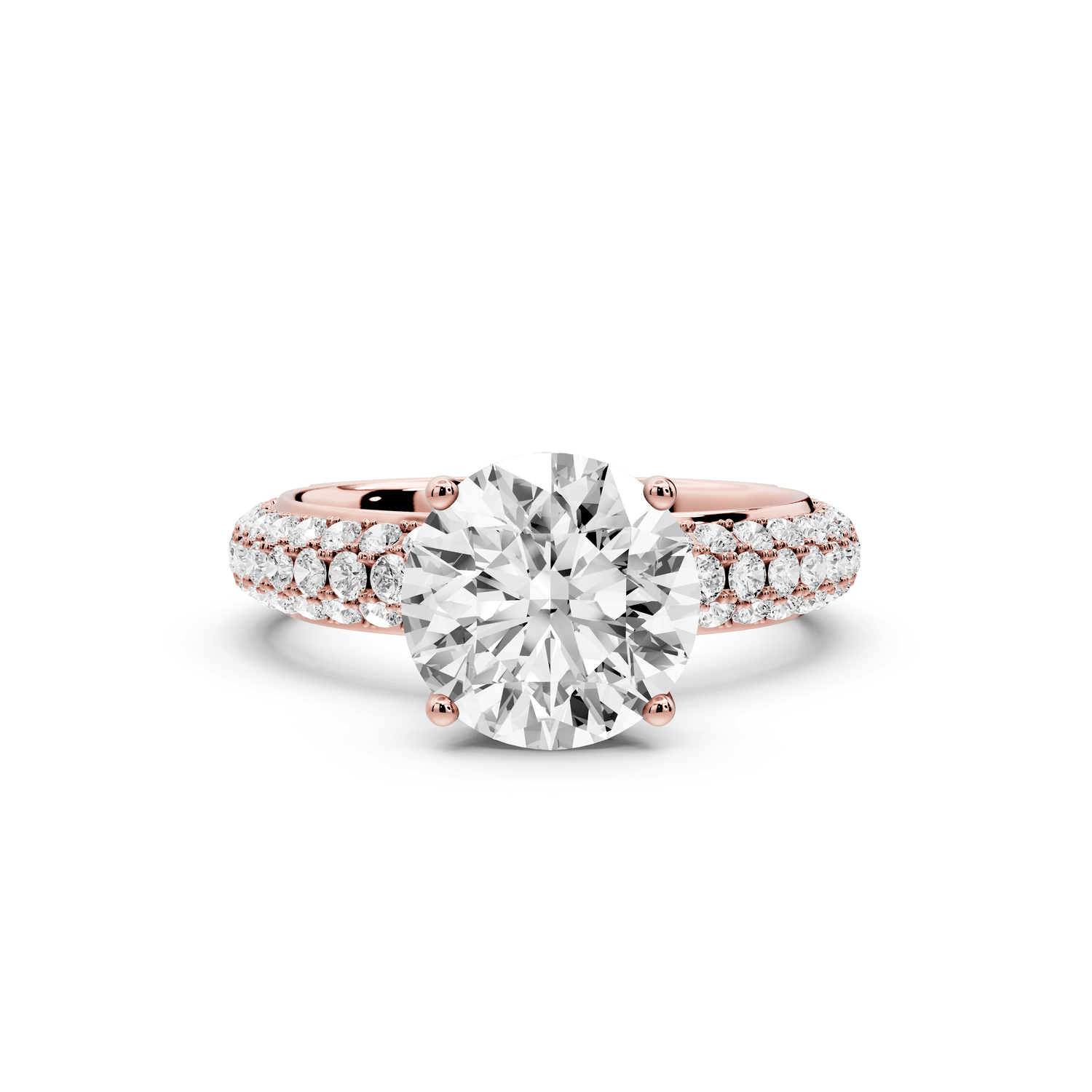 Evelina - 2ct 18k rose gold round wrap around Halo Rollover Pavé Diamond Crown Engagement Ring - Mr. Alex Jewelry
