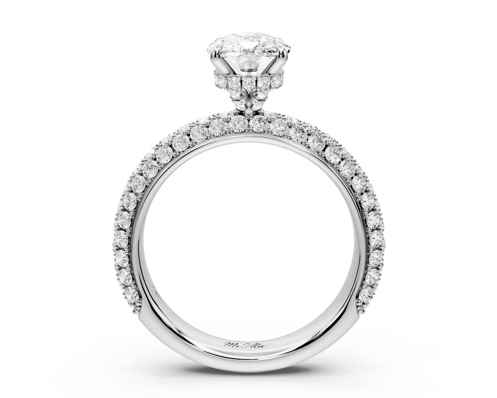 Evelina - 2ct 18k white gold ecushion wrap around Halo Rollover Pavé Diamond Crown Engagement Ring - Mr. Alex Jewelry
