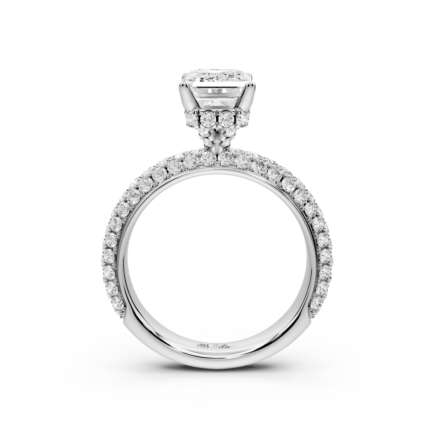Evelina - 2ct 18k white gold emerald wrap around Halo Rollover Pavé Diamond Crown Engagement Ring - Mr. Alex Jewelry