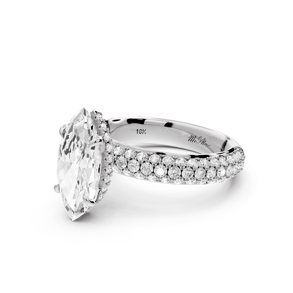 Evelina - 2ct 18k white gold marquise wrap around Halo Rollover Pavé Diamond Crown Engagement Ring - Mr. Alex Jewelry