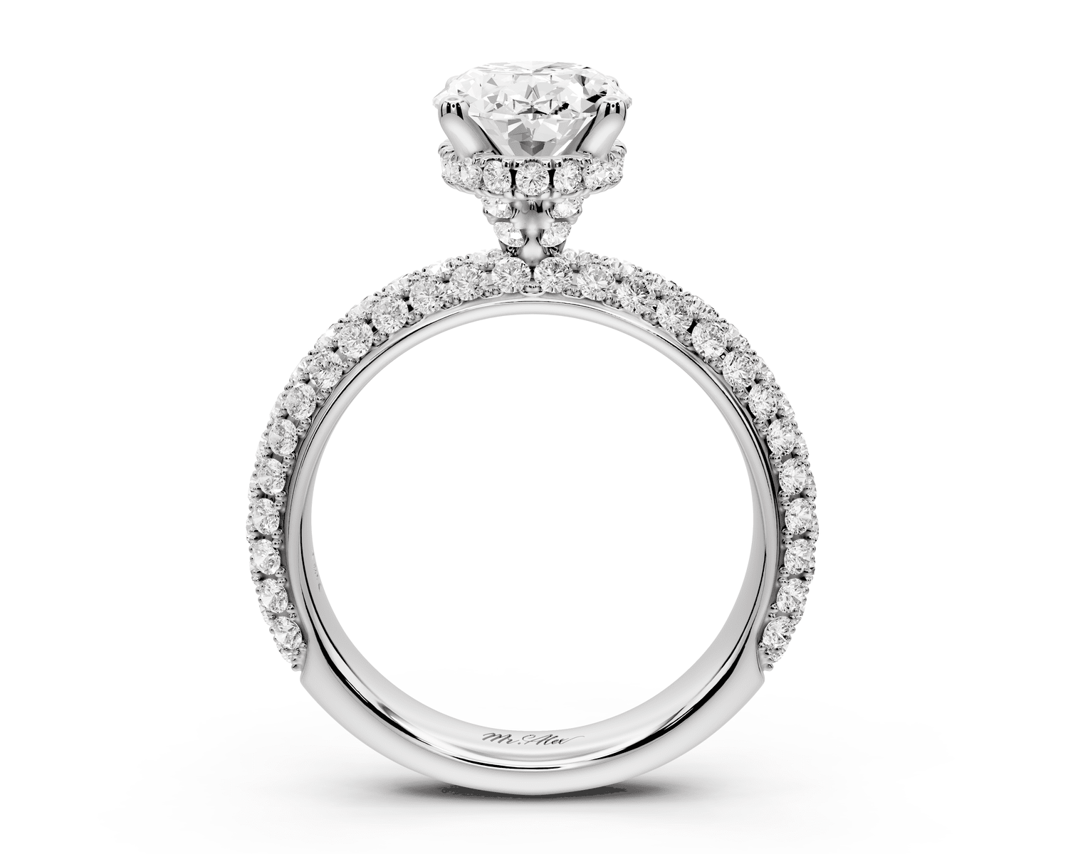 Evelina - 2ct 18k white gold oval wrap around Halo Rollover Pavé Diamond Crown Engagement Ring - Mr. Alex Jewelry