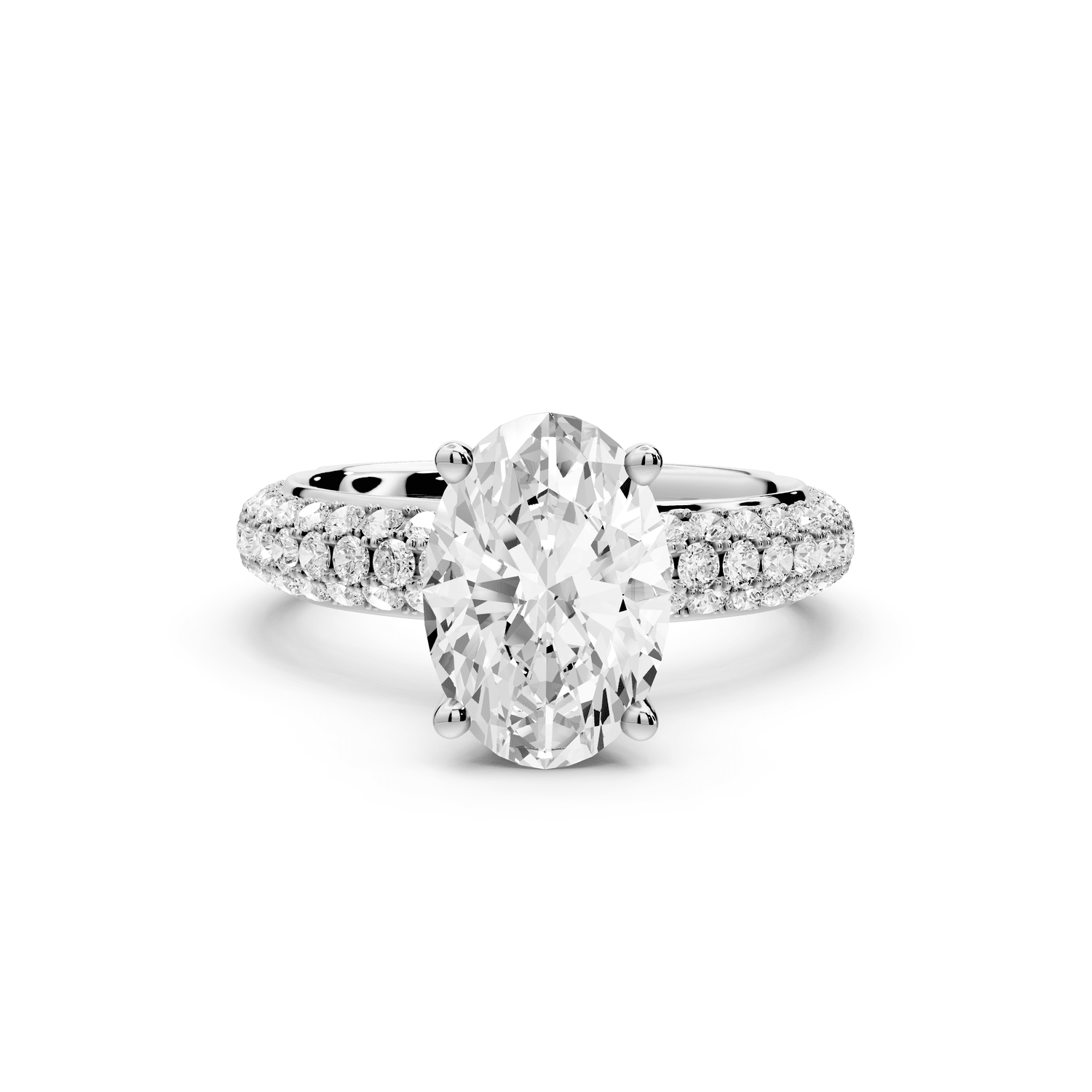 Evelina - 2ct 18k white gold oval wrap around Halo Rollover Pavé Diamond Crown Engagement Ring - Mr. Alex Jewelry