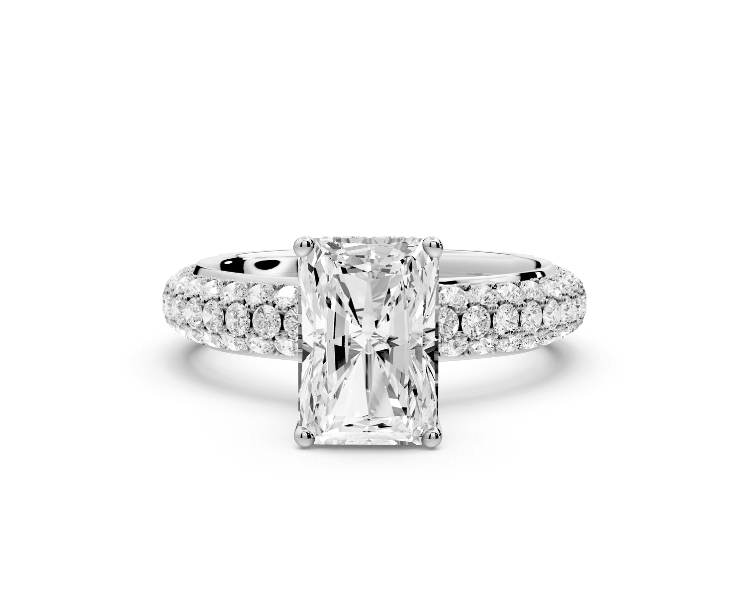 Evelina - 2ct 18k white gold radiant wrap around Halo Rollover Pavé Diamond Crown Engagement Ring - Mr. Alex Jewelry