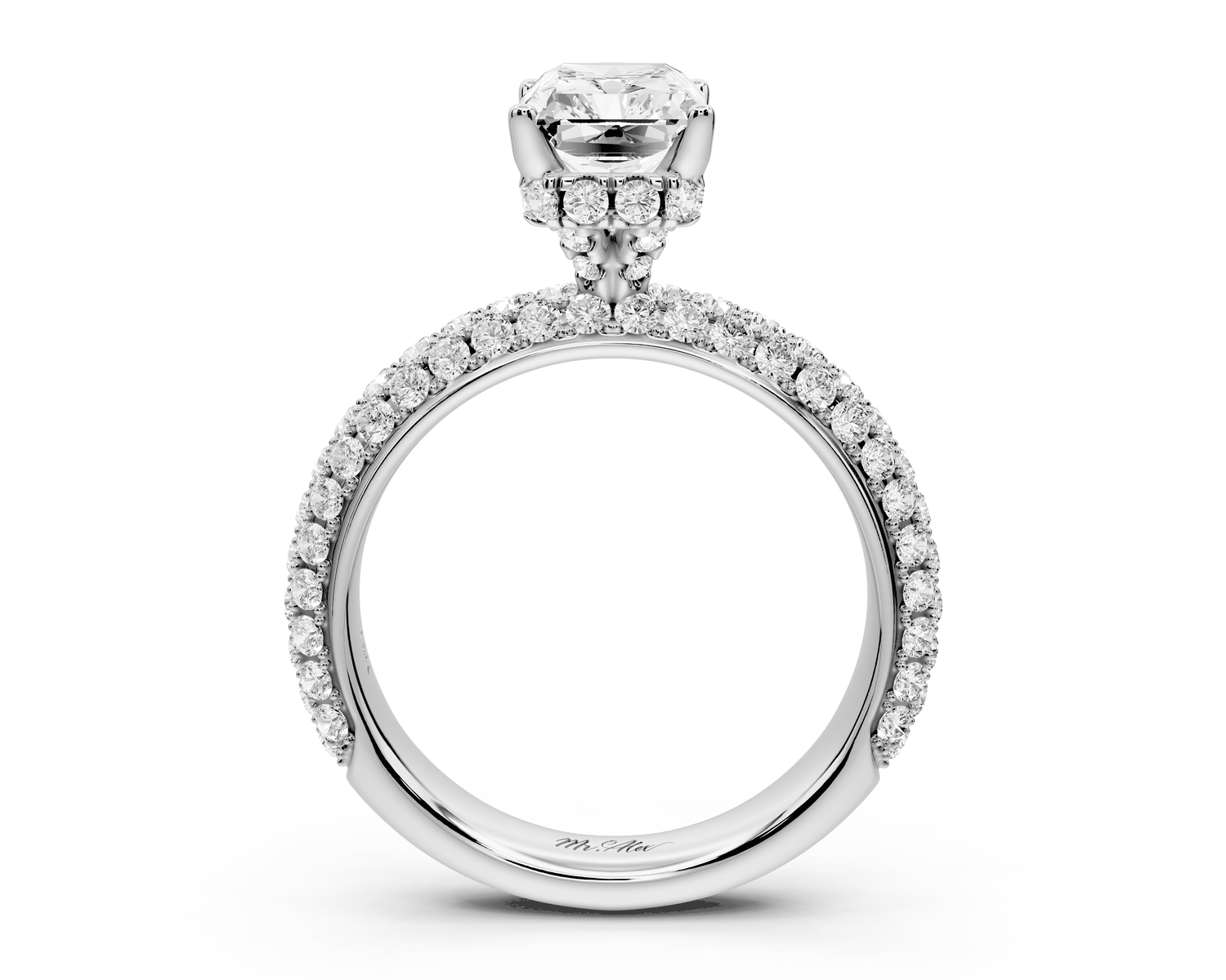 Evelina - 2ct 18k white gold radiant wrap around Halo Rollover Pavé Diamond Crown Engagement Ring - Mr. Alex Jewelry
